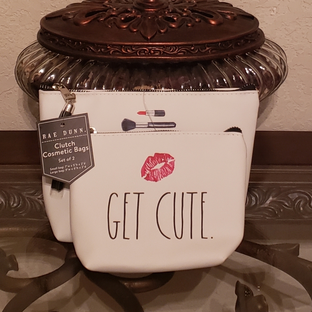 Rae Dunn GET CUTE & BUT FIRST MAKEUP Bag Set